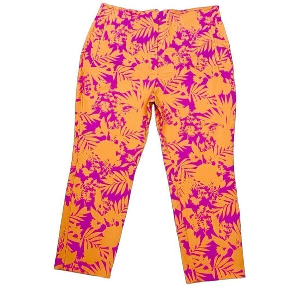Ella Pants - ELLA Pants 20W Crop Purple Orange Tropical Print High Rise Pockets NWOT